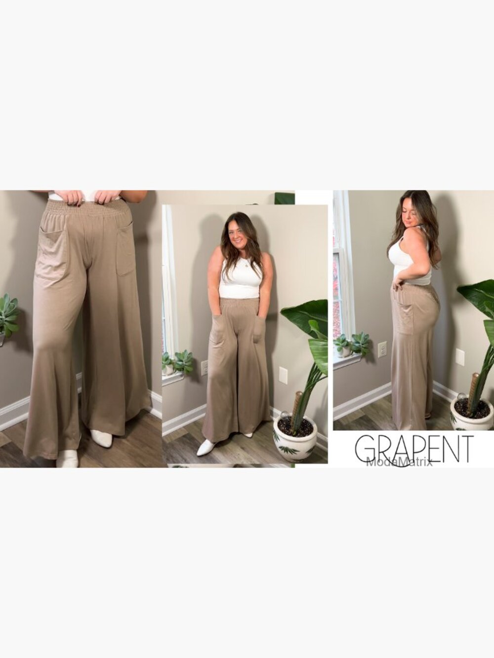 Wide Leg Palazzo Pants High Waisted Smocked Elastic Waist Bell Bottom Baggy - Picture 7 of 7